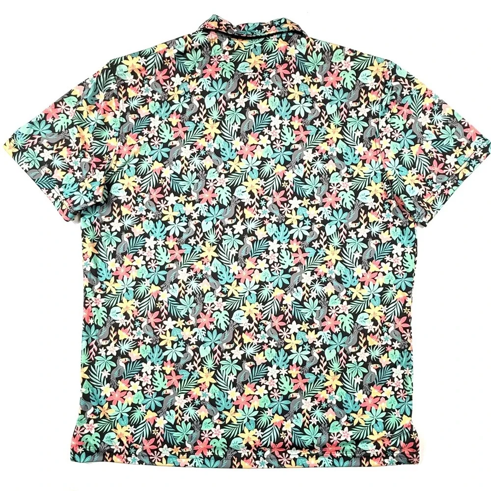 Chubbies Boomshakalaka Performance Polo Tropical Toucan Floral Black Mens L‎